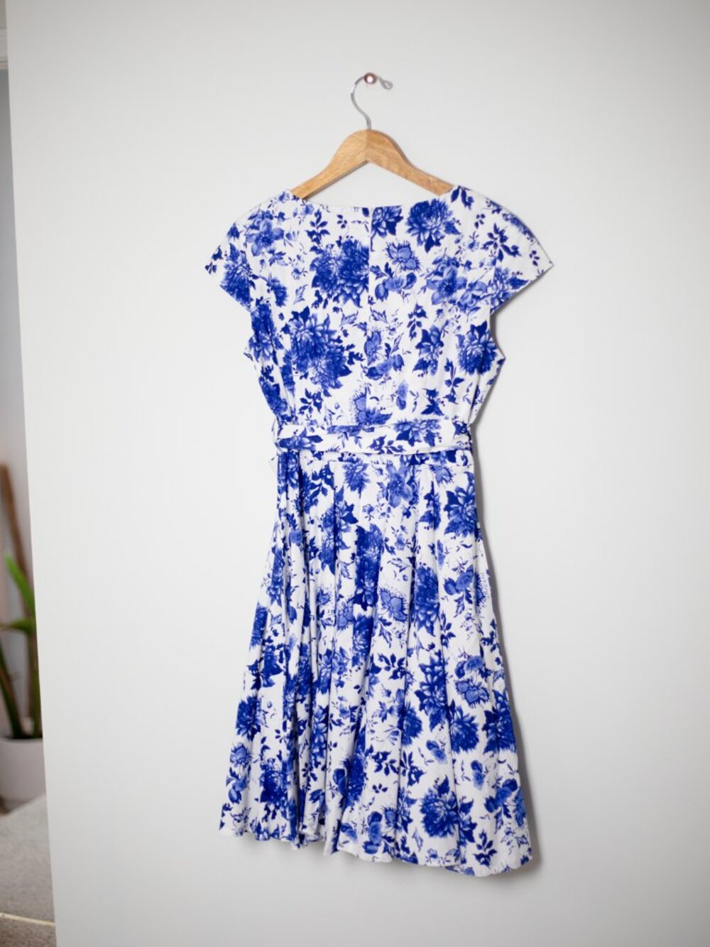 NWT 50s Style Blue White Floral Swing Dress Circle Skirt Pinup Size M